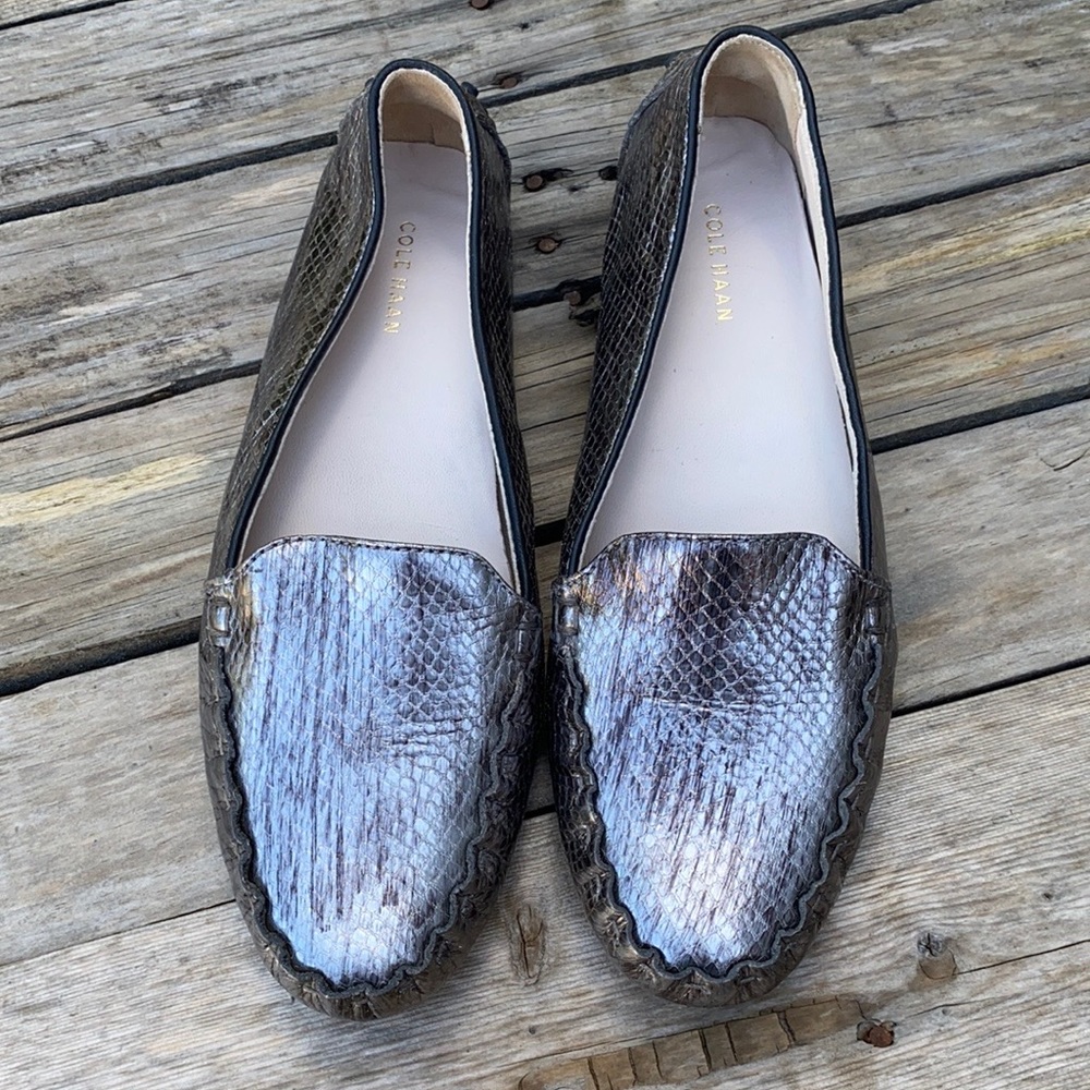 Cole Haan | Cary Venetian Silver Snakeskin Loafers